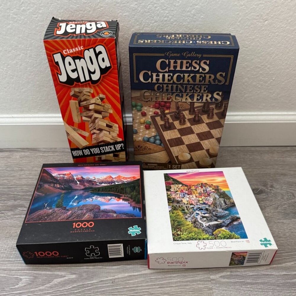 Game Night Board Game Puzzle Collection | Jenga Chess Checkers Chinese Checkers
